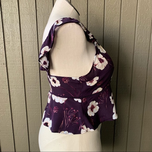 Leith Purple Foral Print Sleeveless Crop Top XL - Picture 3 of 9